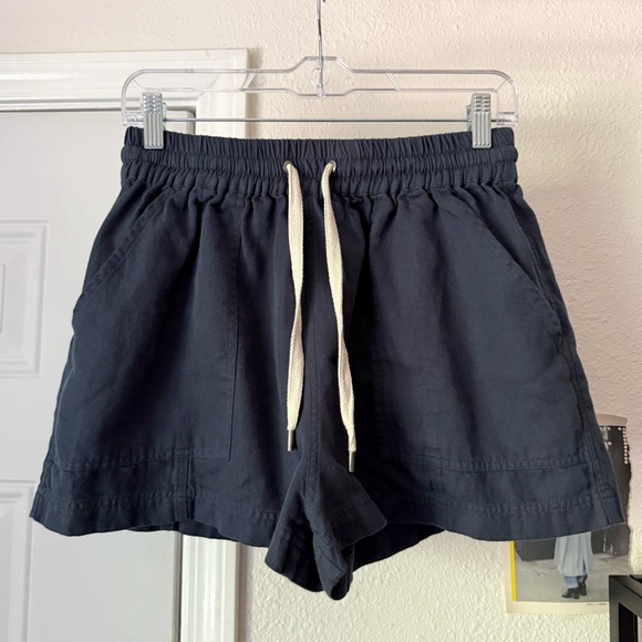 Apiece Apart linen organic cotton black high rise elastic waist shorts